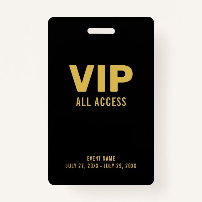 Gold VIP All Access Pass Event ID Badge (Front)