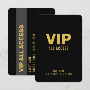 Gold VIP All Access Pass Event ID Badge 3.5" x 5" Invitation