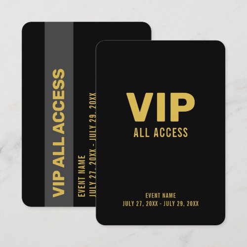 Gold VIP All Access Pass Event ID Badge 3.5" x 5" Invitation