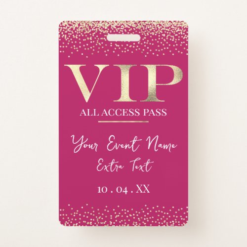 Gold VIP on Hot Pink Event or Party Badge