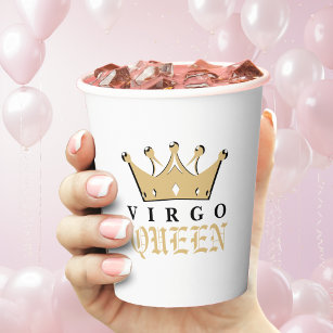 Gold Virgo Queen Zodiac Sign Astrology Birthday Paper Cups