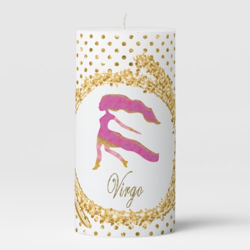 Gold Virgo with Gold Confetti Birthday Pillar Candle