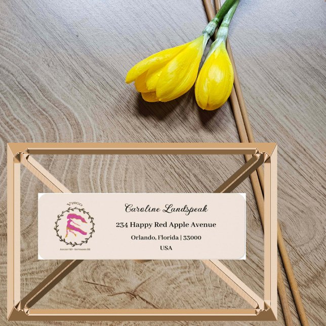 Gold Virgo Zodiac Sign, Embossed Floral Address Label (Creator Uploaded)