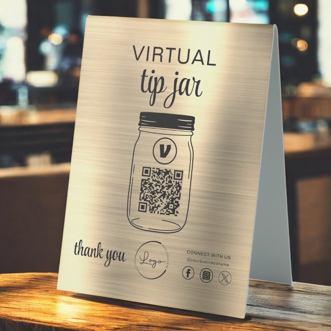 Gold Virtual Tip Jar QR Code Logo  Table Tent (Creator Uploaded)