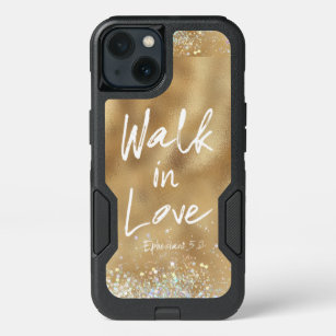 Gold Walk in Love Bible Quote iPhone 13 Case