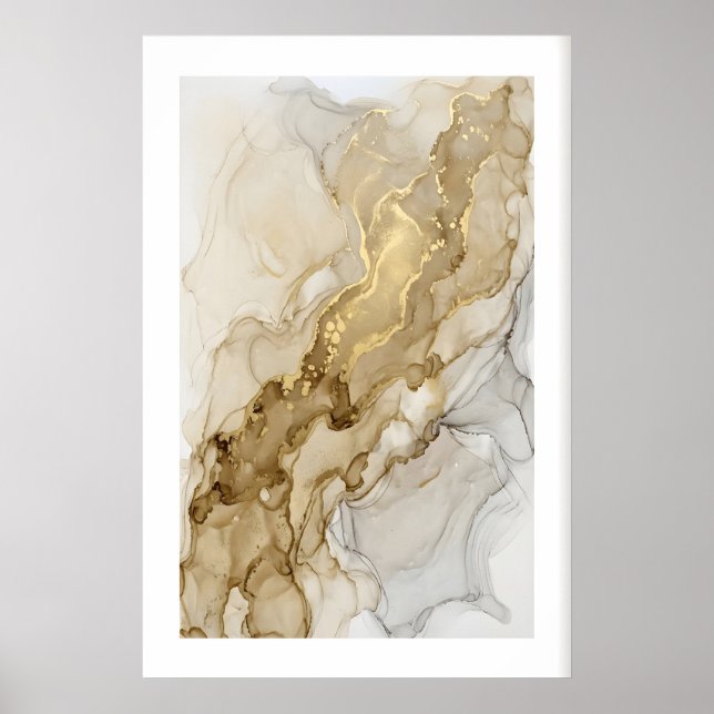 Gold Wall Art Print Liquid Metal Look - Soft (Front)