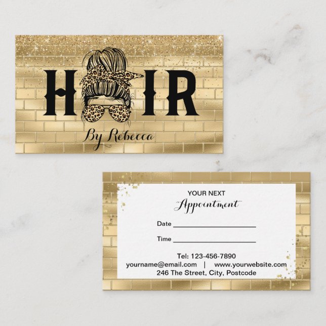 Gold Wall Hair Stylist Appointment Card Messy Bun (Front/Back)