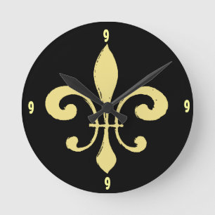 Gold Washout Fleur De Lis, add numbers Round Clock