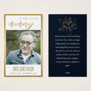 GOLD WATER LILY FLORAL MEMORIAL PHOTO PRAYER CARD