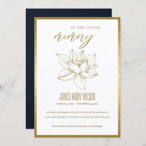 GOLD WATER LILY SYMPATHY MEMORIAL SERVICE INVITE