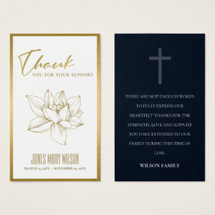 GOLD WATER LILY SYMPATHY MEMORIAL THANK YOU CARD