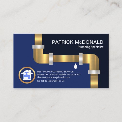 Gold Water Pipe Blue Flood Waters Plumber Business Card