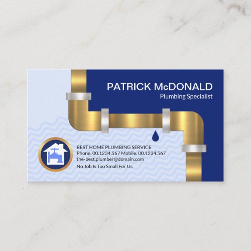 Gold Water Pipe Blue Flood Waters Plumbing Business Card