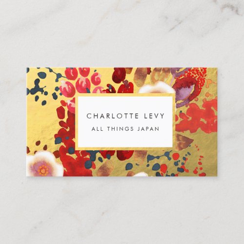 Gold Watercolor Abstract Japan Floral Art Stylist Business Card