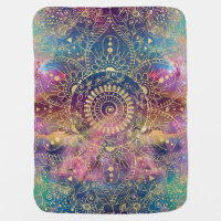 Gold watercolor and nebula mandala receiving blanket