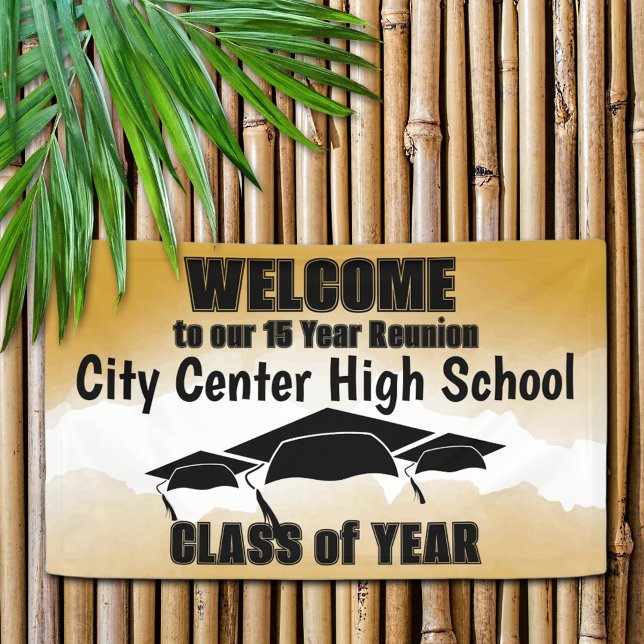 Gold Watercolor Border Class Reunion Welcome  Banner (The gold watercolor border, black text and white background offers a warm welcome to your guests.)