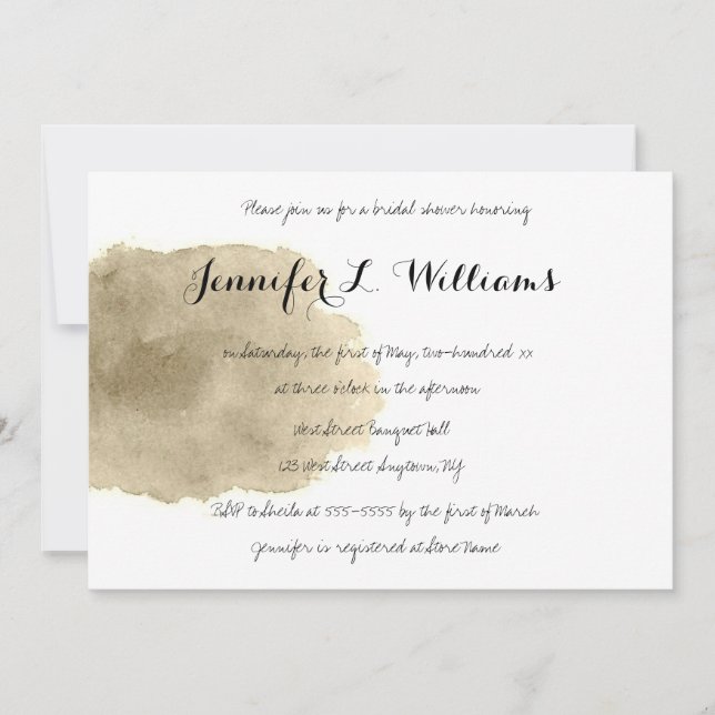 Gold watercolor bridal shower invitations (Front)
