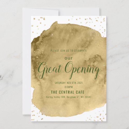 Gold watercolor brush stroke on white Opening Invitation