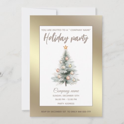 Gold watercolor Christmas tree company  party  Invitation