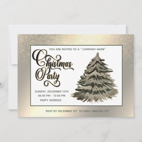 Gold watercolor Christmas tree corporate  party  Invitation