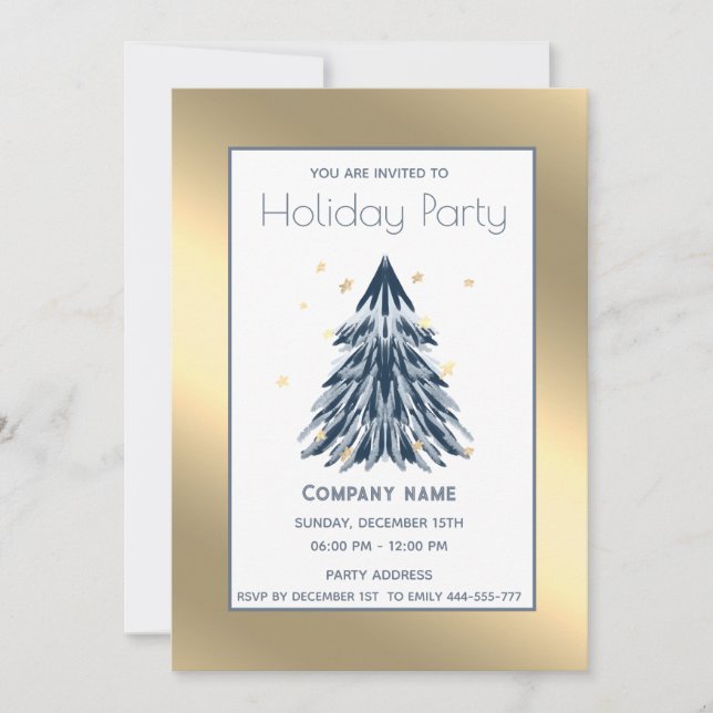 Gold watercolor Christmas tree Holiday party  Invitation (Front)