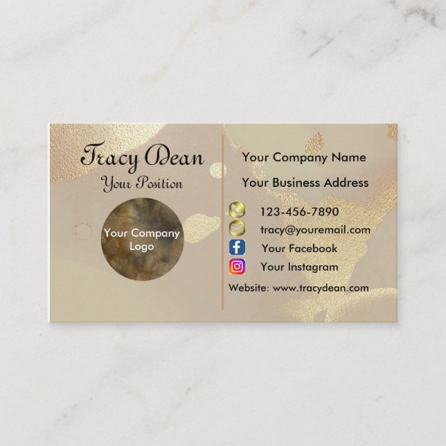 Gold Watercolor Custom Logo Modern Business Card (Front)