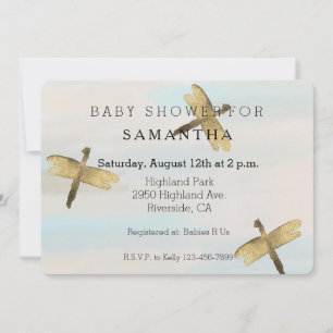Gold Watercolor Dragonflies baby shower Invitation