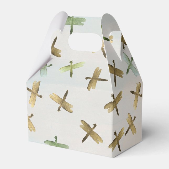 Gold Watercolor Dragonflies Favor Boxes (Front Side)
