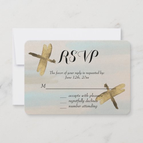 Gold Watercolor Dragonflies RSVP