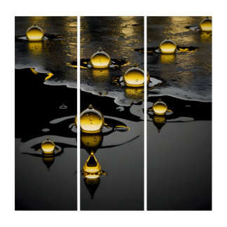 Gold Watercolor Drops Splash on Black | HD Wallart Triptych