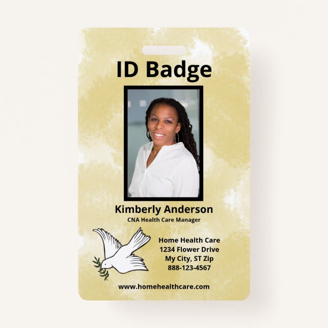 Gold Watercolor Employee Photo Name Logo ID Badge (Front)