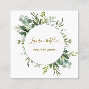 Gold Watercolor Eucalyptus Greenery Wreath Square Business Card