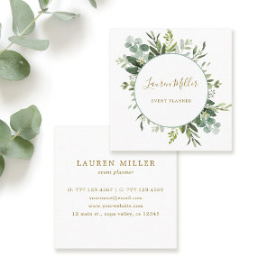 Gold Watercolor Eucalyptus Greenery Wreath Square Business Card