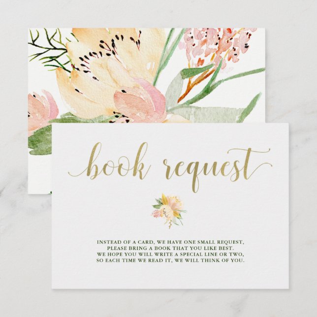 Gold Watercolor Floral | Baby Shower Book Request Invitation (Front/Back)