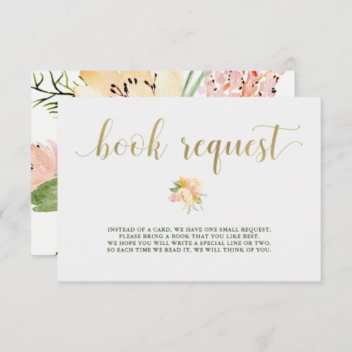 Gold Watercolor Floral  Baby Shower Book Request Invitation