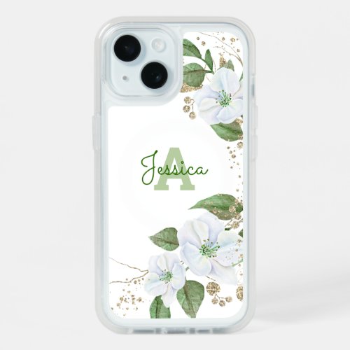 Gold Watercolor Floral Chic Girly Monogram Script iPhone 15 Case