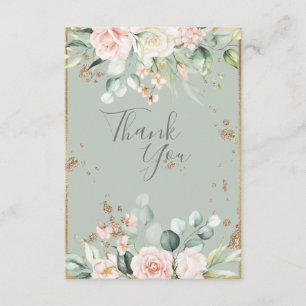 Gold Watercolor Floral Sage Green Wedding Thank You Card