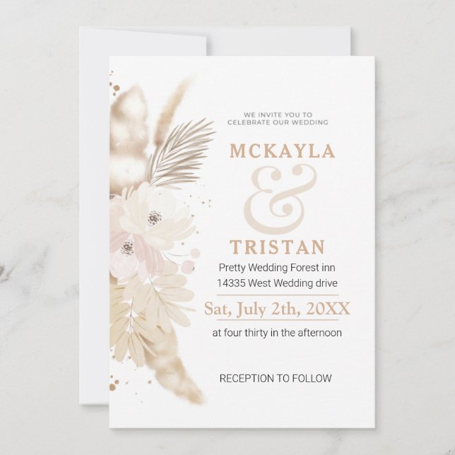Gold Watercolor Floral Wedding Invitation (Front)