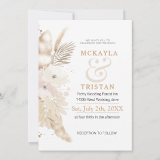 Gold Watercolor Floral Wedding Invitation