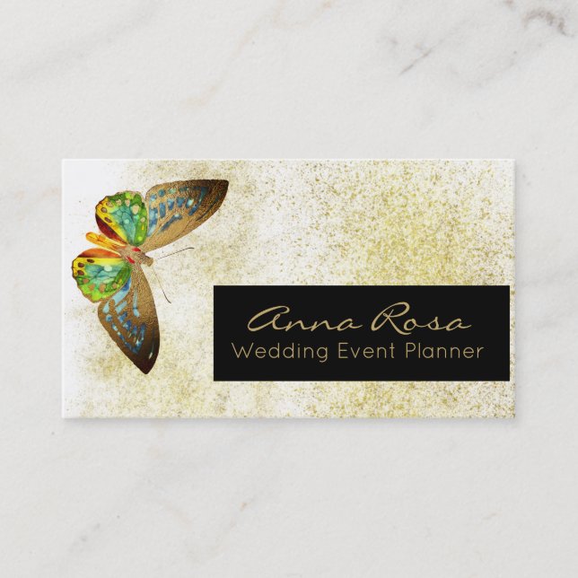 *~* Gold Watercolor  Glitter Gilded  Butterfly Business Card (Front)