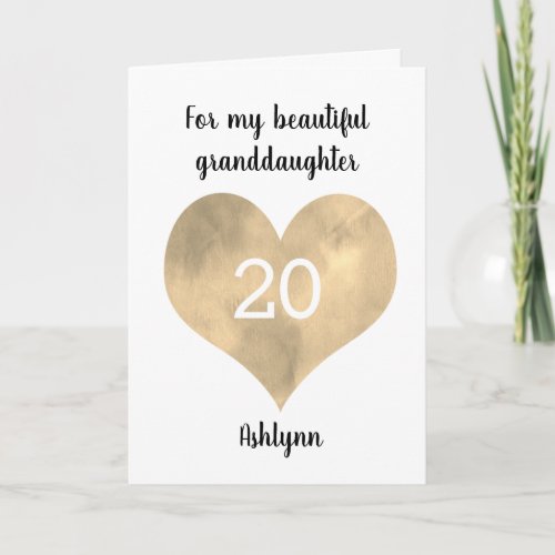 Gold Watercolor Heart 20th Birthday