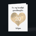 Gold Watercolor Heart 20th Birthday Card<br><div class="desc">A personalized 20th birthday card for her which features a gold watercolor heart on the front. You will be able to easily personalize the front of the birthday card with her age and name. This personalized heart 20th birthday card would be a great keepsake for her.</div>