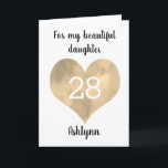 Gold Watercolor Heart 28th Birthday Card<br><div class="desc">A watercolor gold heart 28th birthday card,  which you can personalize with the age you need and add her name underneath the heart. The inside card message can also be edited. This would make a unique twenty eighth birthday card keepsake for her.</div>