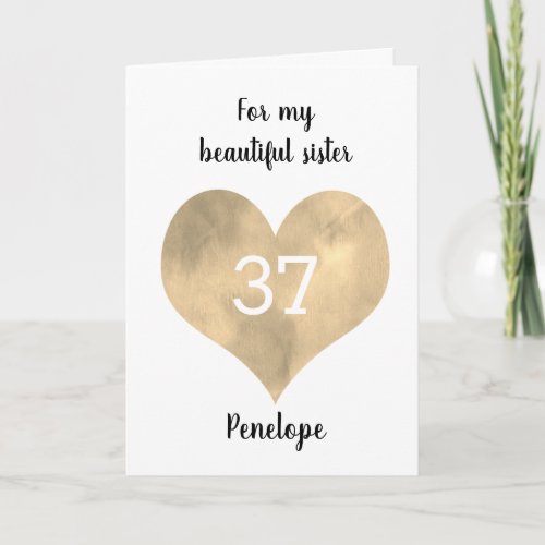 Gold Watercolor Heart 37th Birthday Card