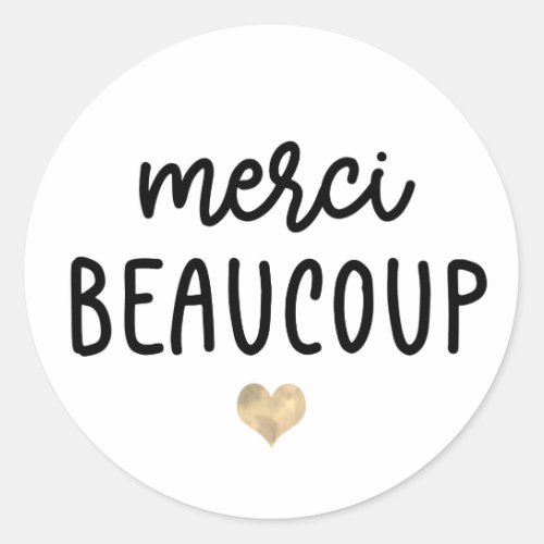 Gold Watercolor Heart Merci Beaucoup Classic Round Sticker