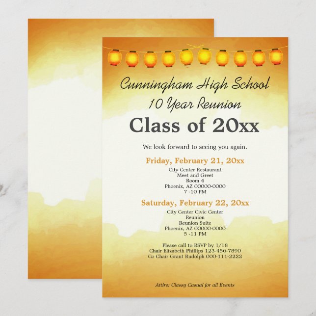 Gold Watercolor High School Class Reunion Template (Front/Back)