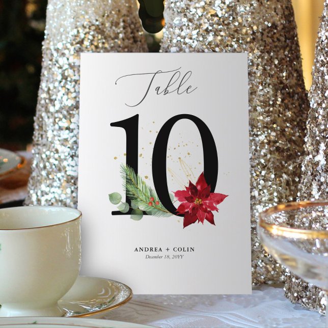 Gold Watercolor Holiday Botanical Table Number 10 (Botanical Christmas Wedding / Event Table Number | No. 10 (For all numbers, see Collection below))