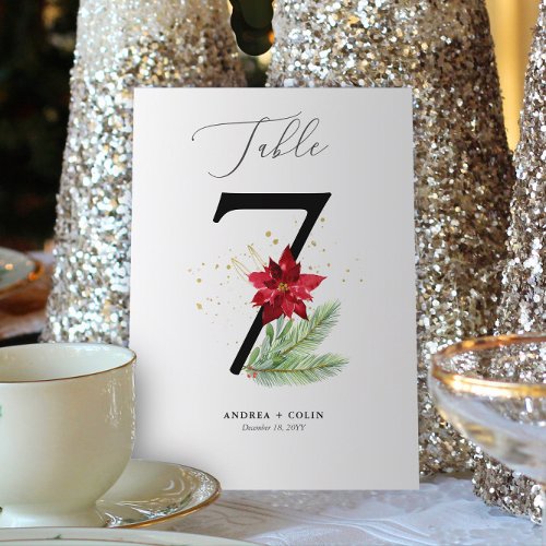 Gold Watercolor  Holiday Botanical Table Number 7