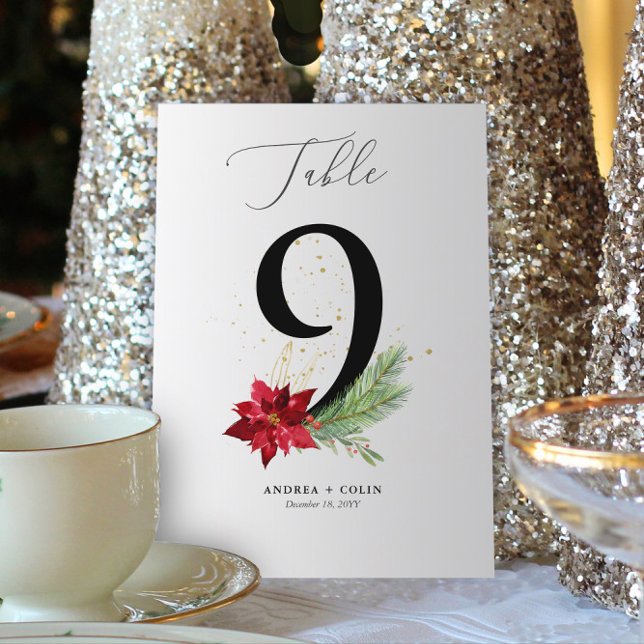 Gold Watercolor & Holiday Botanical Table Number 9 (Botanical Christmas Wedding / Event Table Number | No. 9 (For all numbers, see Collection below))