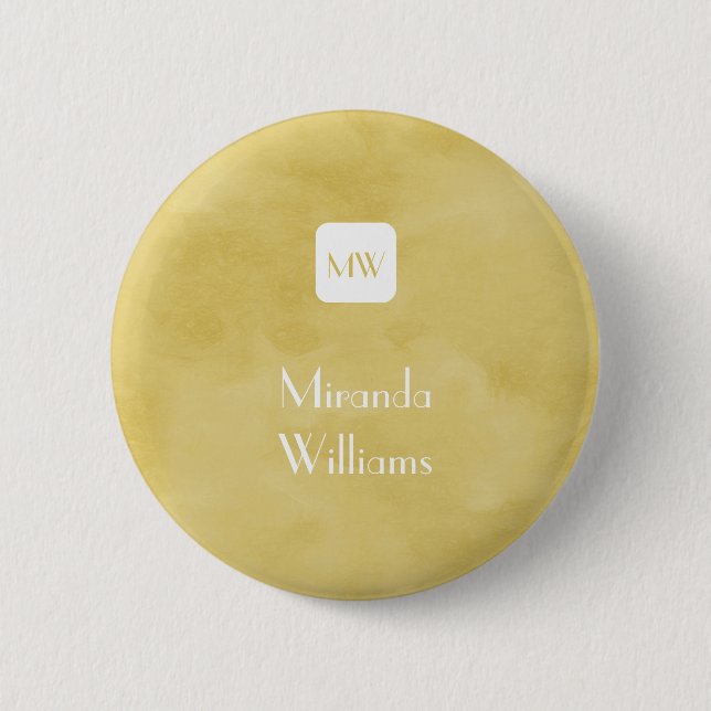 Gold Watercolor Modern Monogram Name Design Button (Front)